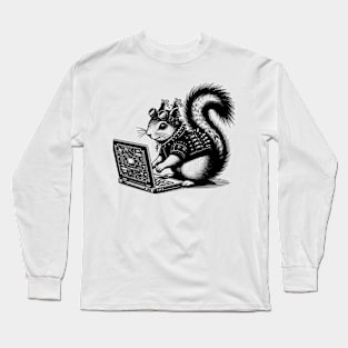 Punk Rock Goth Squirrel on Computer Vintage Style Long Sleeve T-Shirt